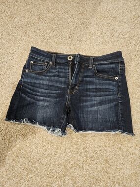 American Eagle Outfitters Navy Frayed Hem Denim Shorts